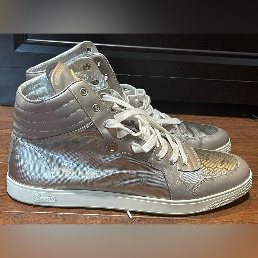 Gucci Metallic Silver High-Top Sneakers